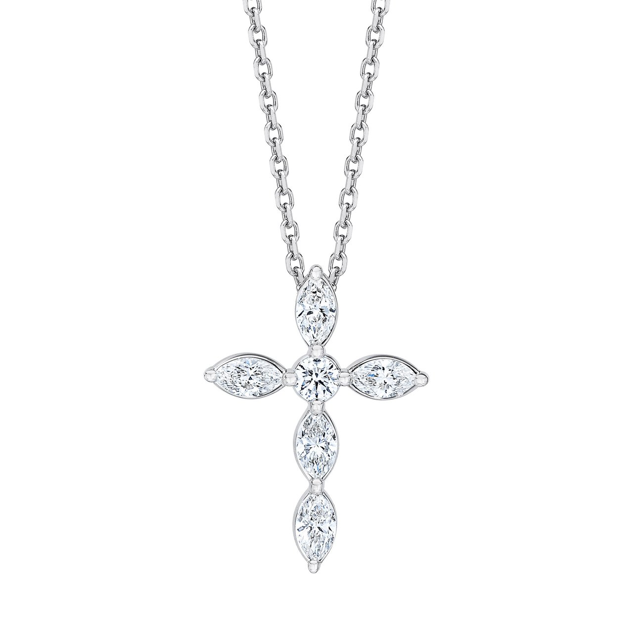 14kt White Gold VS2 G 0.85ctw Marquise Cut Diamond Cross Pendant - Image 1