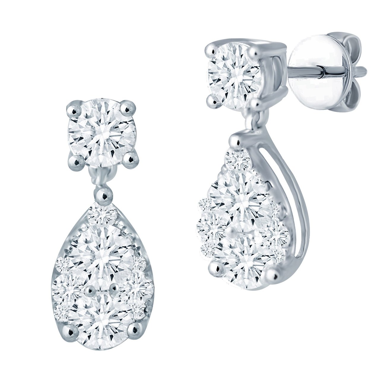 14kt White Gold VS2 I 1.50ctw Round Diamond Drop Earrings - Image 1