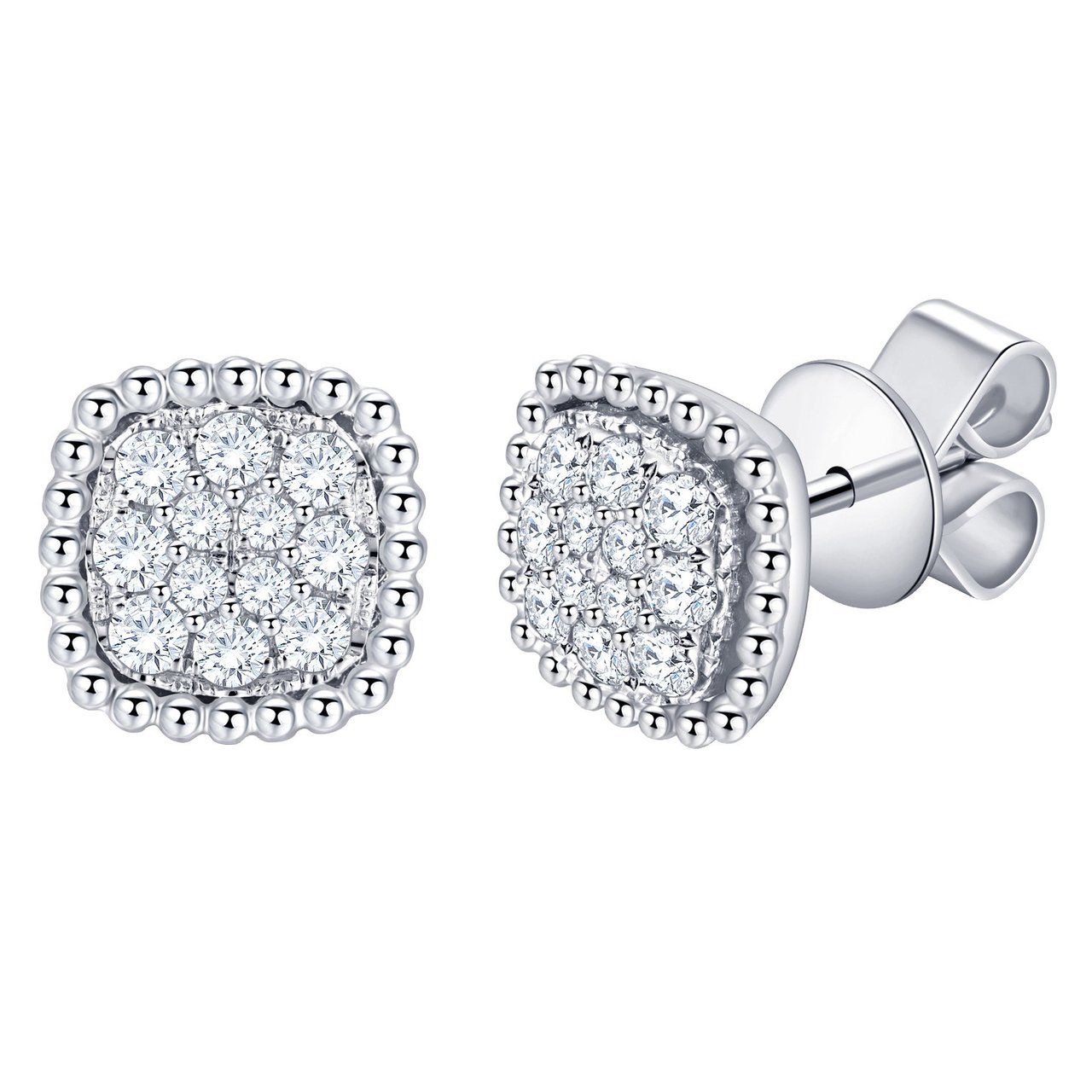 14KT White Gold VS2 I Color 0.30 CTW Round Diamond Cluster Earrings - Image 1