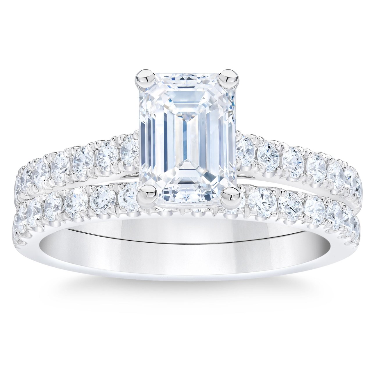 2.25CTW EMERALD CUT PLATINUM WEDDING SET 1.51CT CENTER VVS2 "G" - Image 1