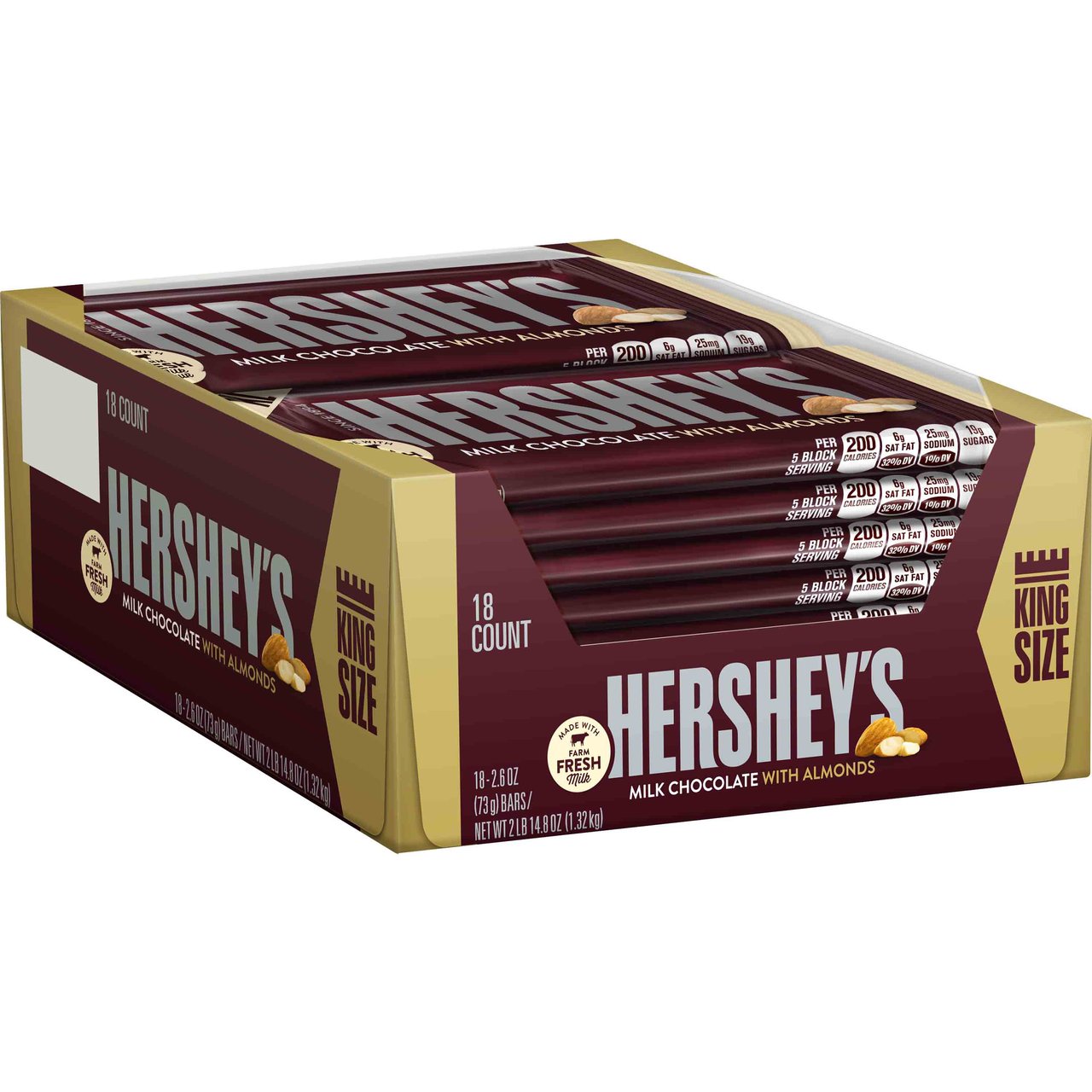 Hershey's King Size Chocolate with Almonds 18 CT/2.6 oz - Image 1