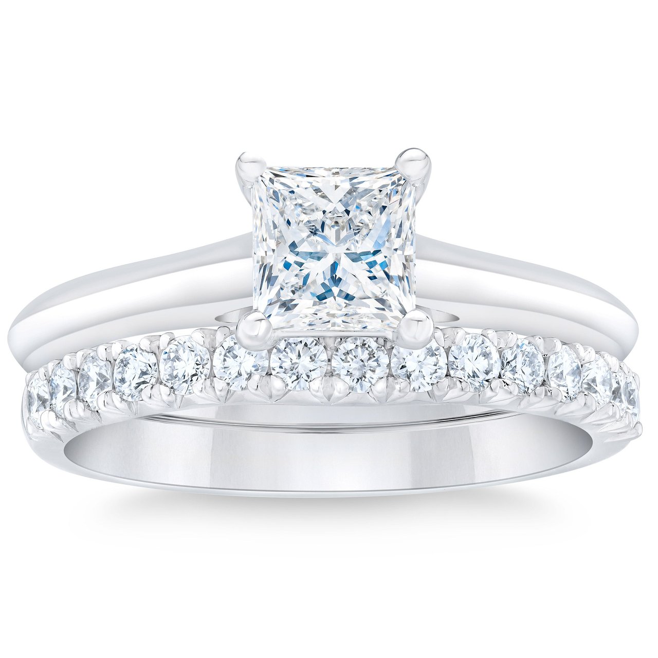 1.70 CTW Princess Cut Platinum Wedding Set – 1.30 CT Center, VS1 Clarity, G Color - Image 1