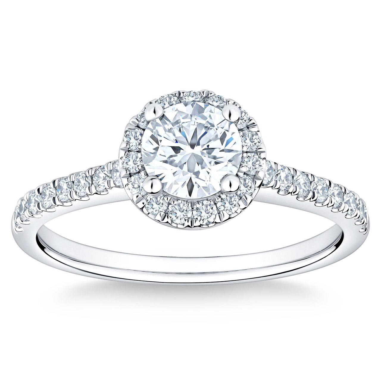 Platinum VS2 I 0.70 CTR 1.00 CTW Round Diamond Halo Bridal Ring - Image 1