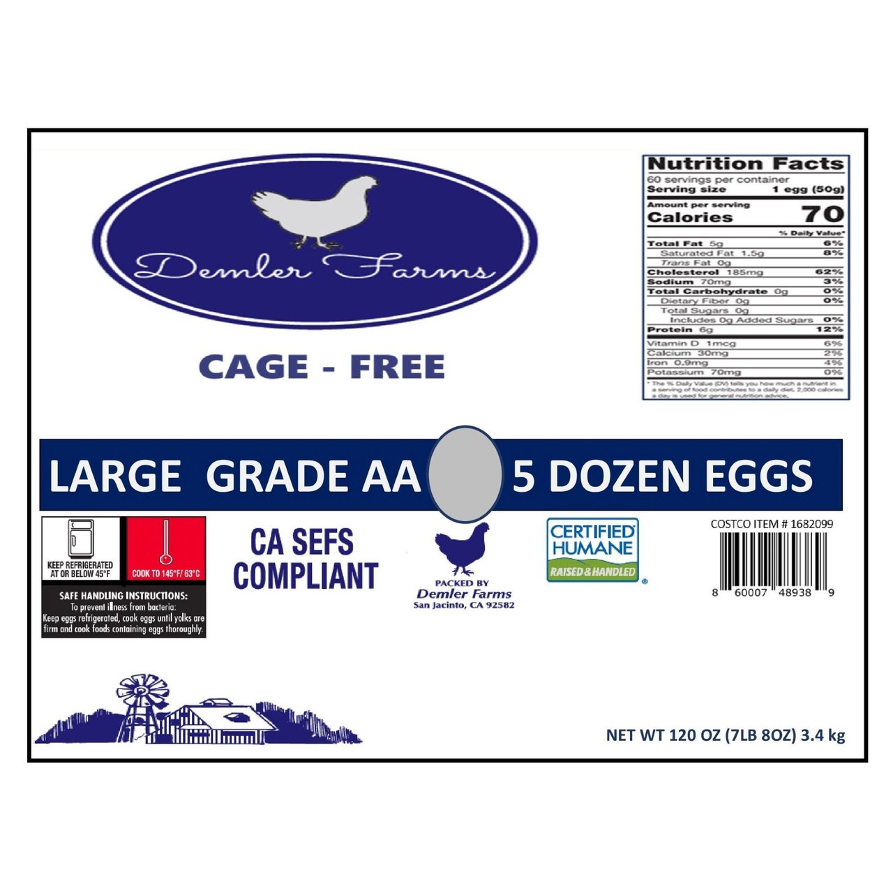 Cage Free Large Eggs USDA Grade A, 5 Dozen