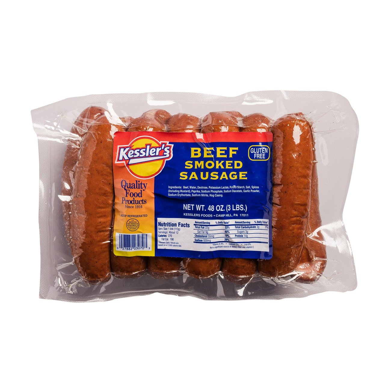 Kessler's Smoked Beef Sausage 3 lbs