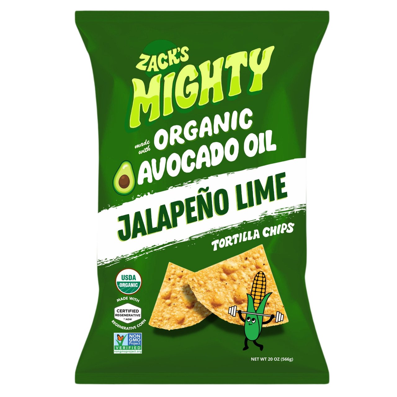 Zack's Mighty Jalapeño Lime Avocado Oil Tortilla Chips, 20 oz - Image 1