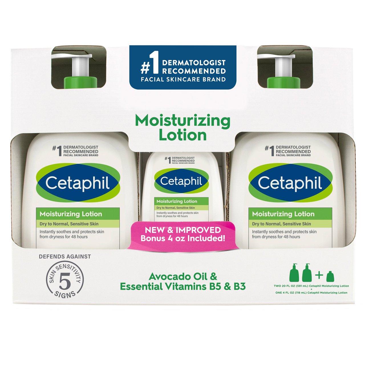 Cetaphil Moisturizing Lotion, 2-Pack 20 fl oz + 4 fl oz Bonus - Image 1