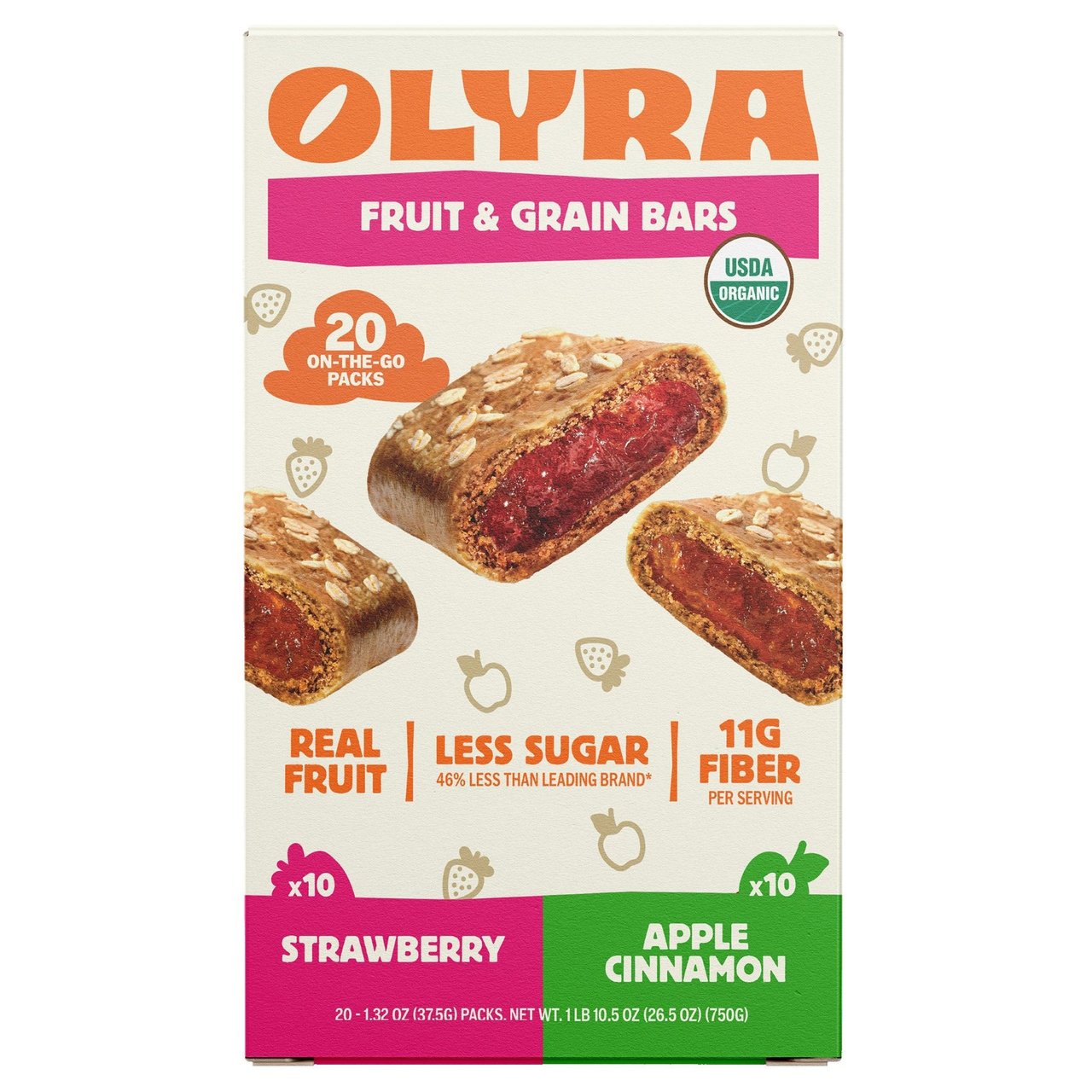 Olyra Organic Fruit & Grain Bars, 20 On-the-Go Packs (Strawberry & Apple Cinnamon), 1.32 oz Each - Image 1