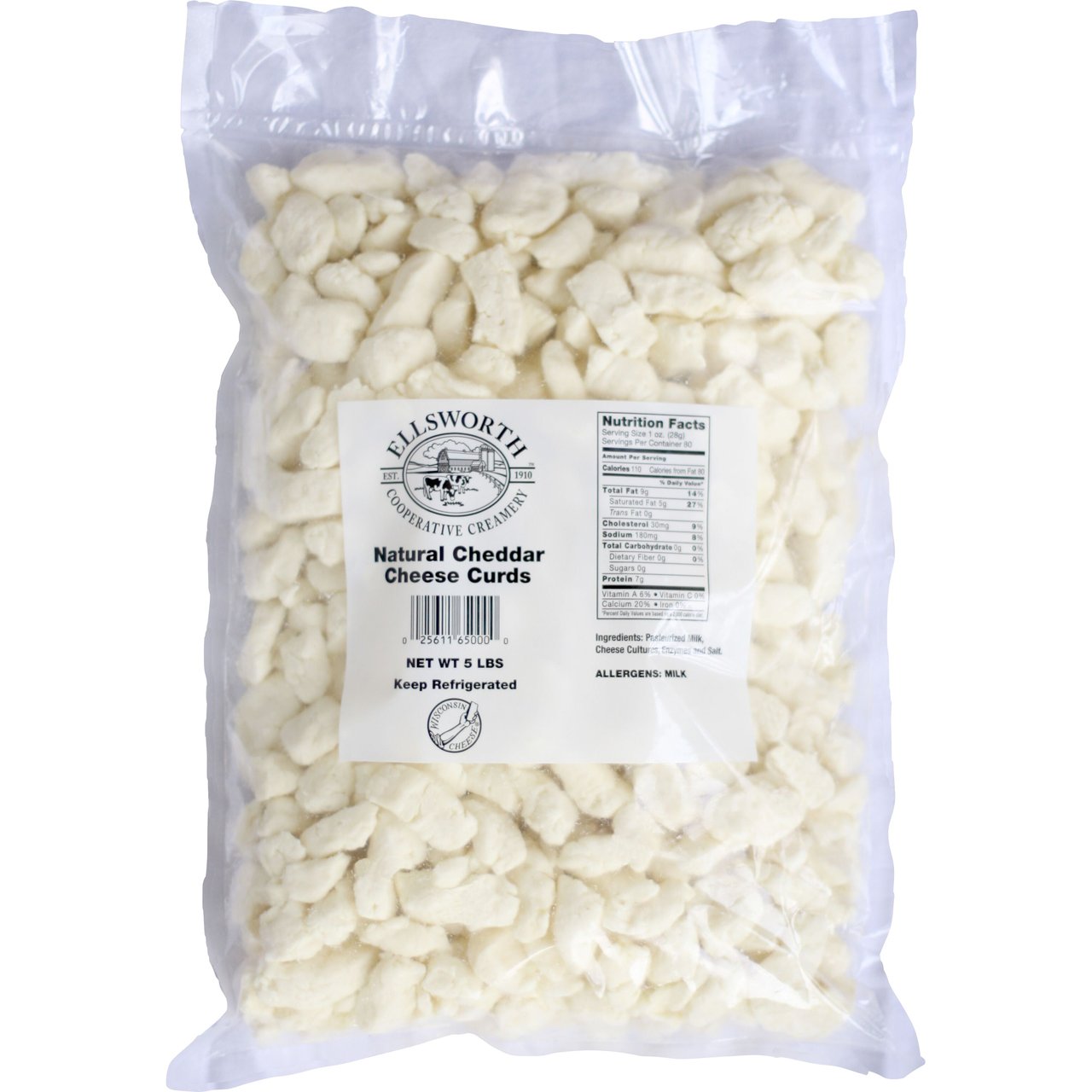 Ellsworth Creamery Natural White Cheddar Cheese Curds 5 lbs