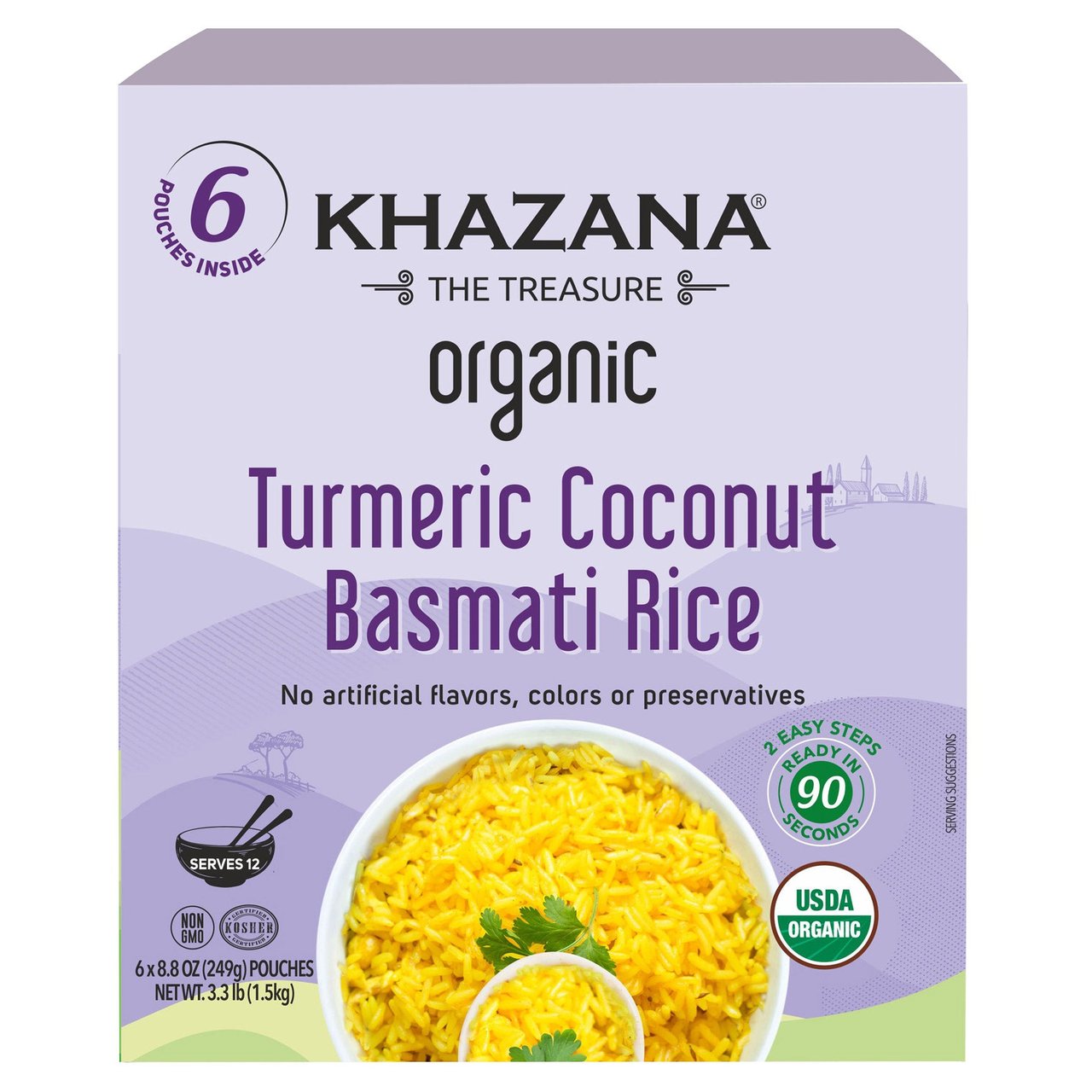 Khazana Organic Turmeric Coconut Basmati Rice 6/8.8 oz - Image 1