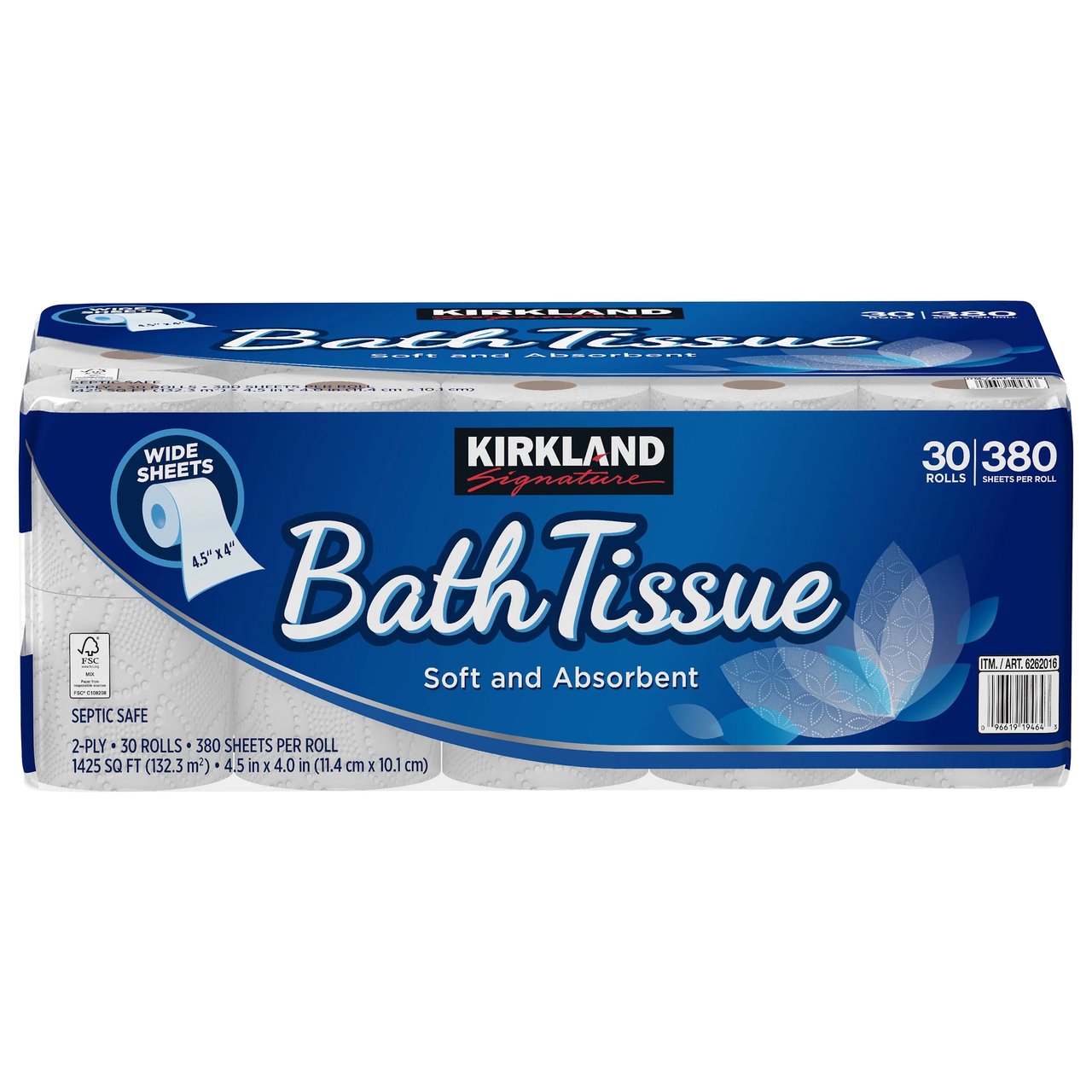 Kirkland Signature Bath Tissue 1,425 sqft 30 Rolls 380 Sheets - Image 1