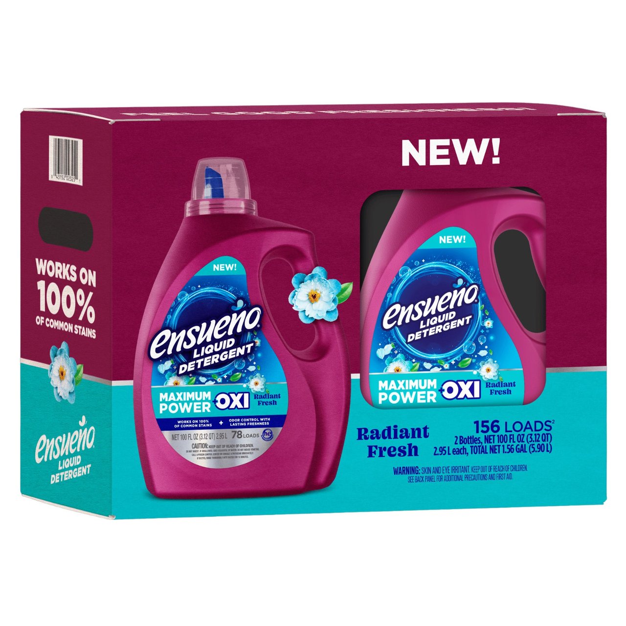 Ensueño Maximum Power OXI Liquid Laundry Detergent, Radiant Fresh, 2 x 100 fl oz - Image 1