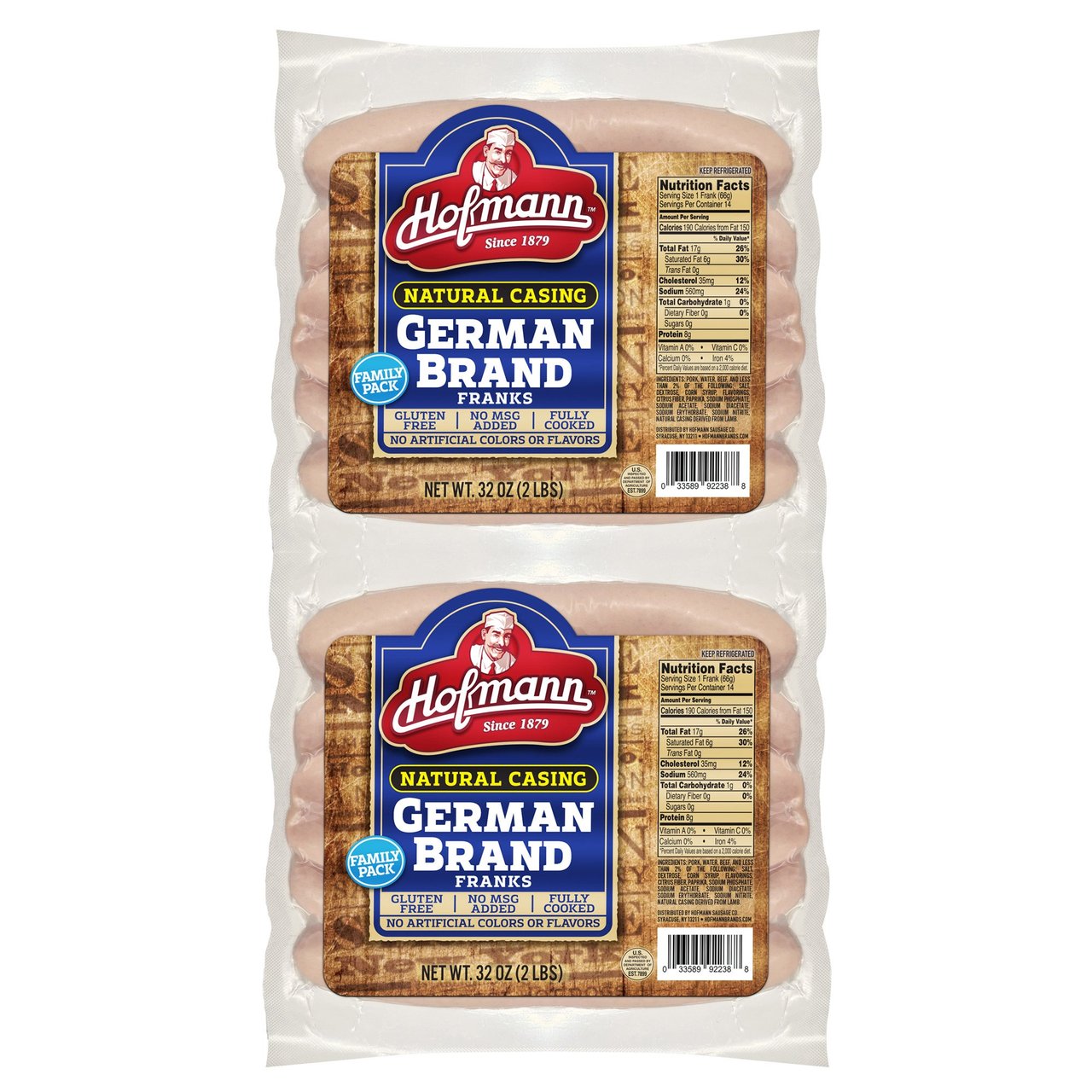 Hofmann Natural Casing German Franks, 2 x 32 oz (4 lbs) - Image 1