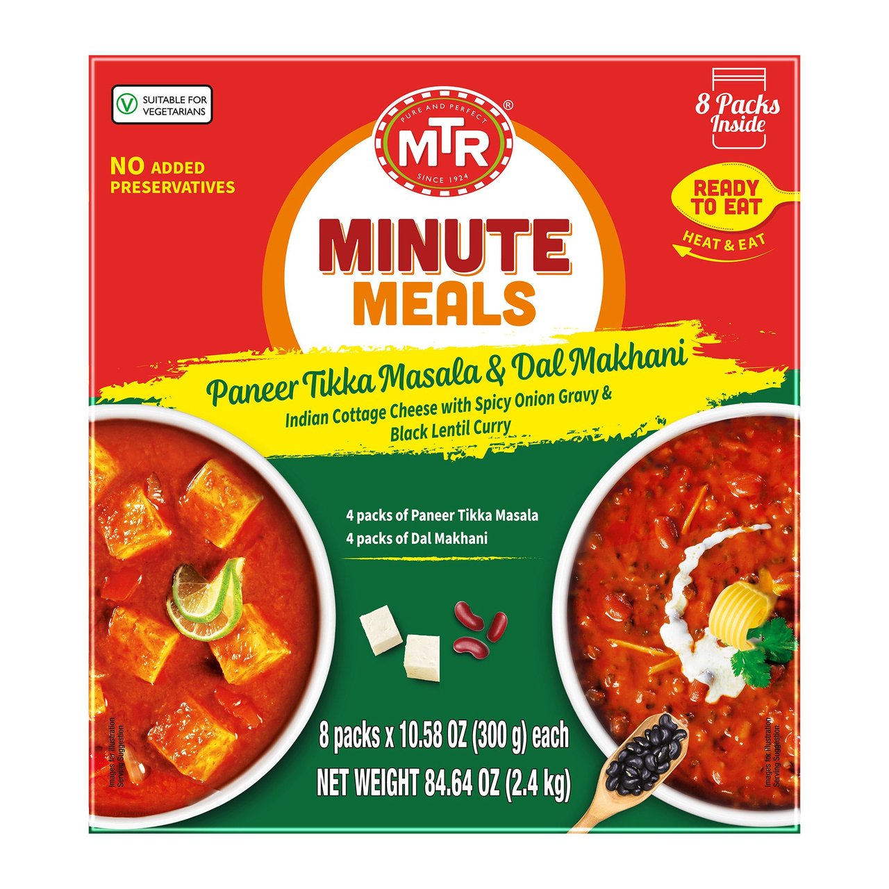 MTR Minute Meals Paneer Tikka Masala & Dal Makhani, 8/10.58 oz (5.29 lbs) - Image 1