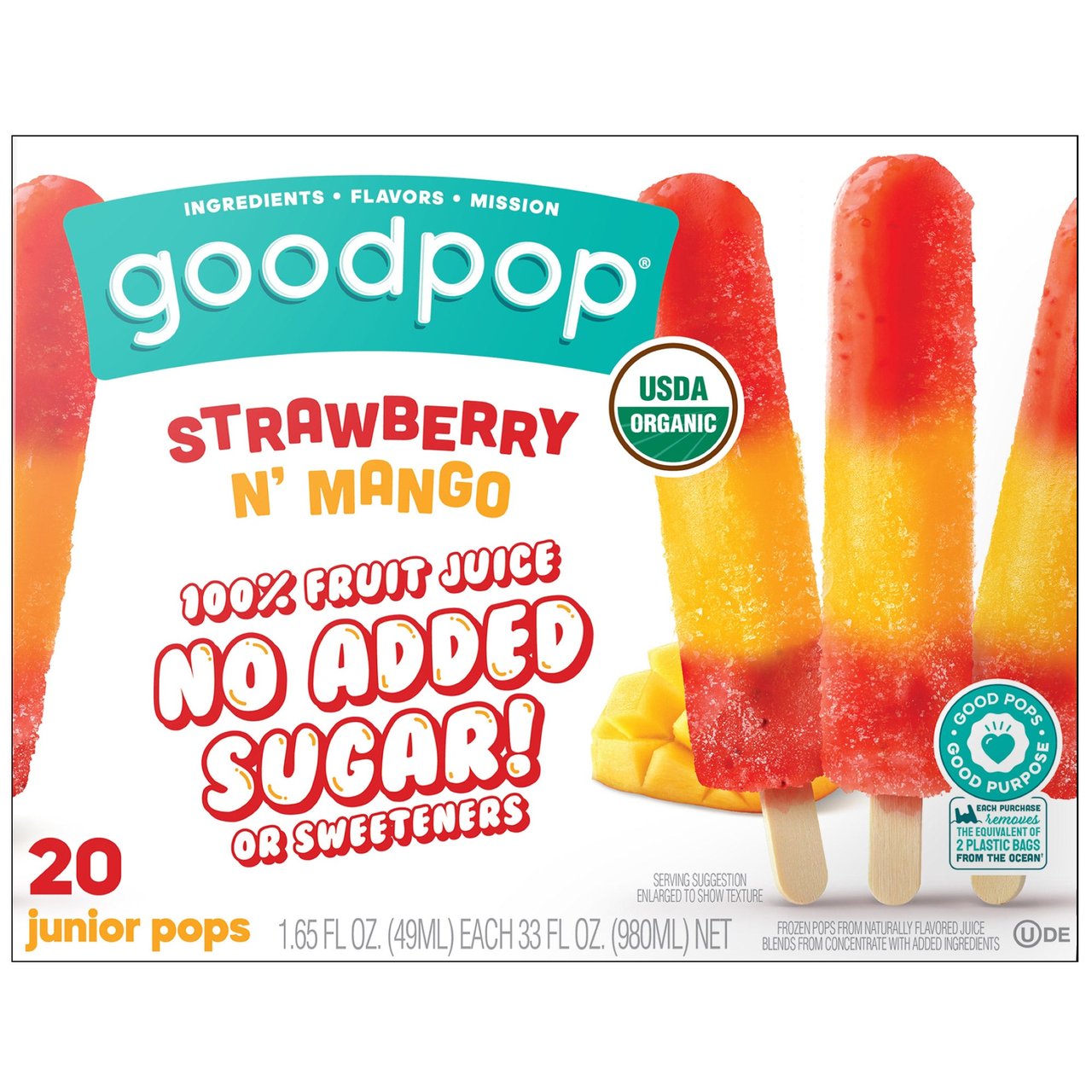 GoodPop Strawberry and Mango Frozen Pops, 20 Count, 33 oz