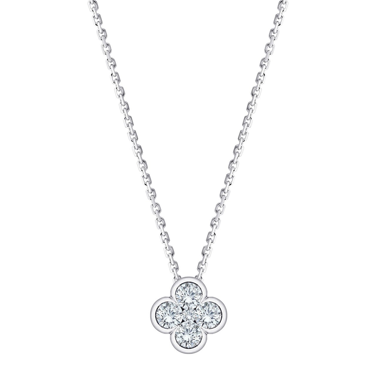 14kt White Gold VS2 H 0.50 CTW Round Diamond Clover Pendant - Image 1