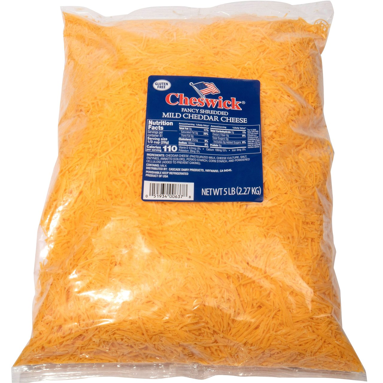 Cheswick Shredded Mild Cheddar Cheese 5 lbs