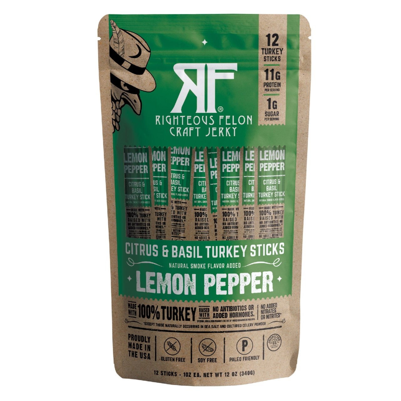 Righteous Felon Lemon Pepper Basil Turkey Stick, 12-Count (1 oz each) - Image 1