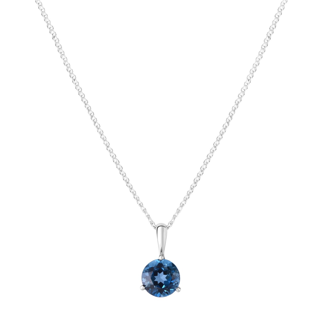 14kt White Gold 8MM London Blue Topaz 18" Pendant - Image 1