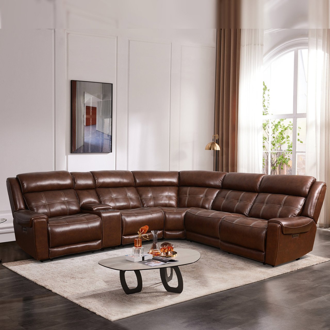 Concord 6-Piece Leather Power Reclining Sectional with Power Headrests - Image 1