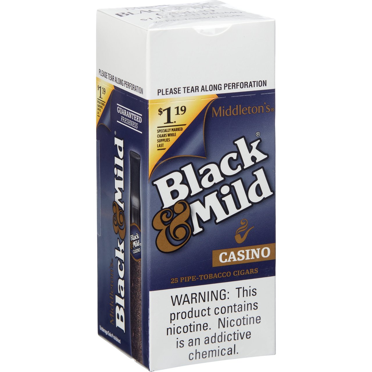 Black & Mild Casino Plastic Tip Cigars, 25 ct Upright, Pre-Priced $1.19 - Image 1