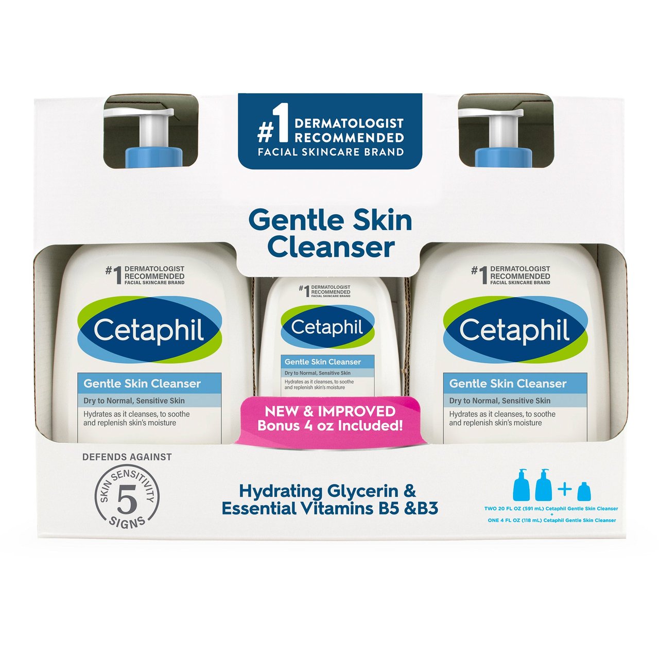 Cetaphil Gentle Skin Cleanser, 2-Pack (20 fl oz each) + 4 fl oz Bonus - Image 1