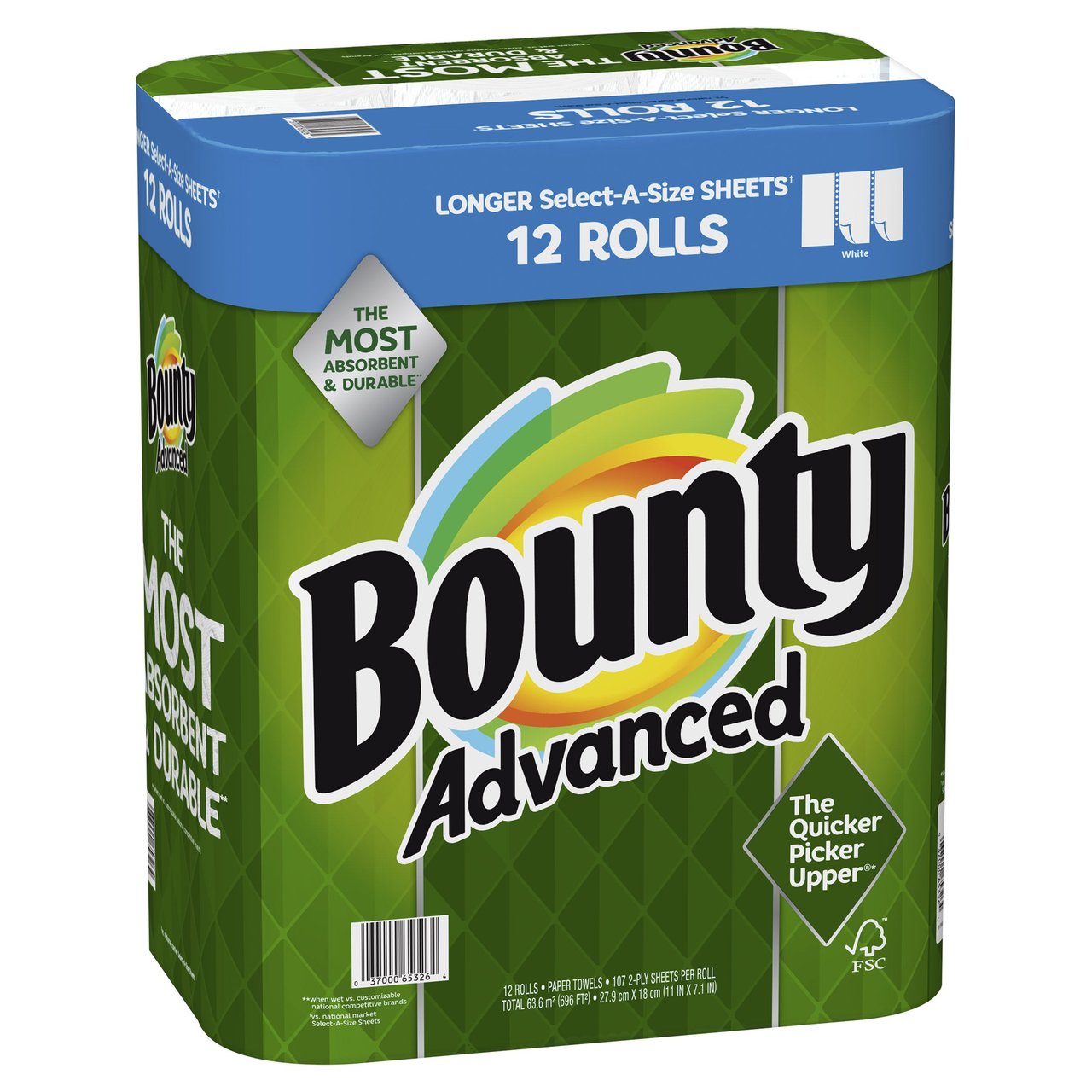 Bounty Advanced Paper Towel 656 Sq Ft 12 Rolls / 107 Sheets - Image 1