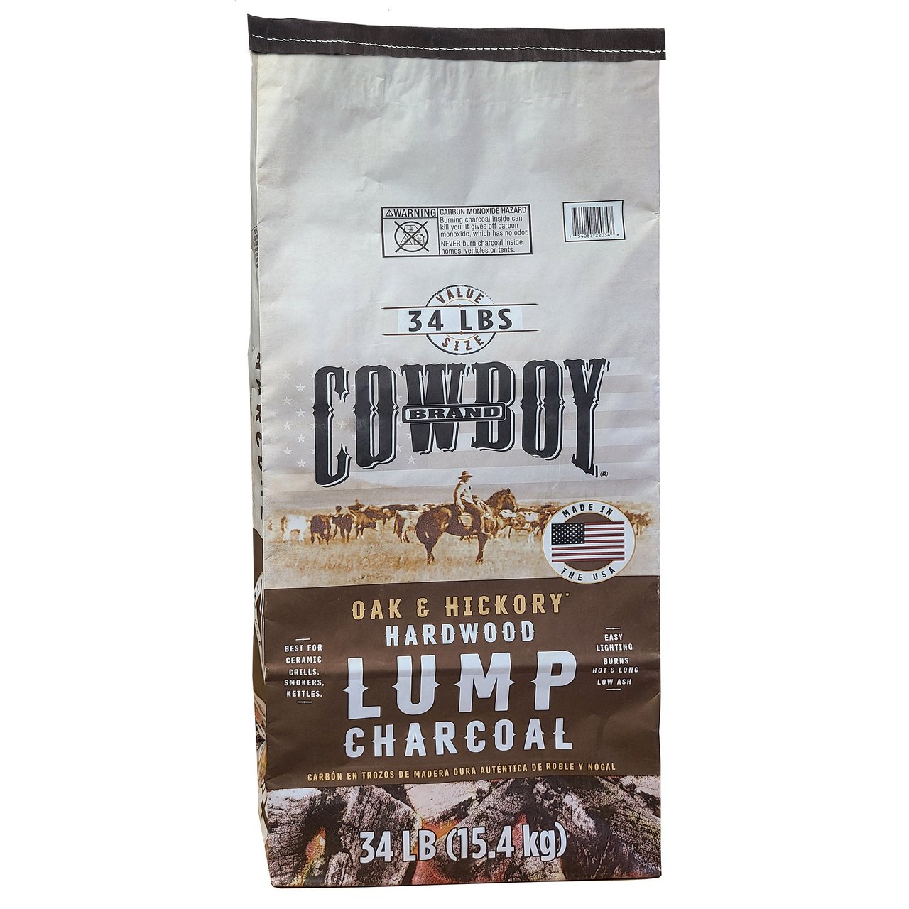 Cowboy Hardwood Lump Charcoal, Southern Style, 34 lb Bag