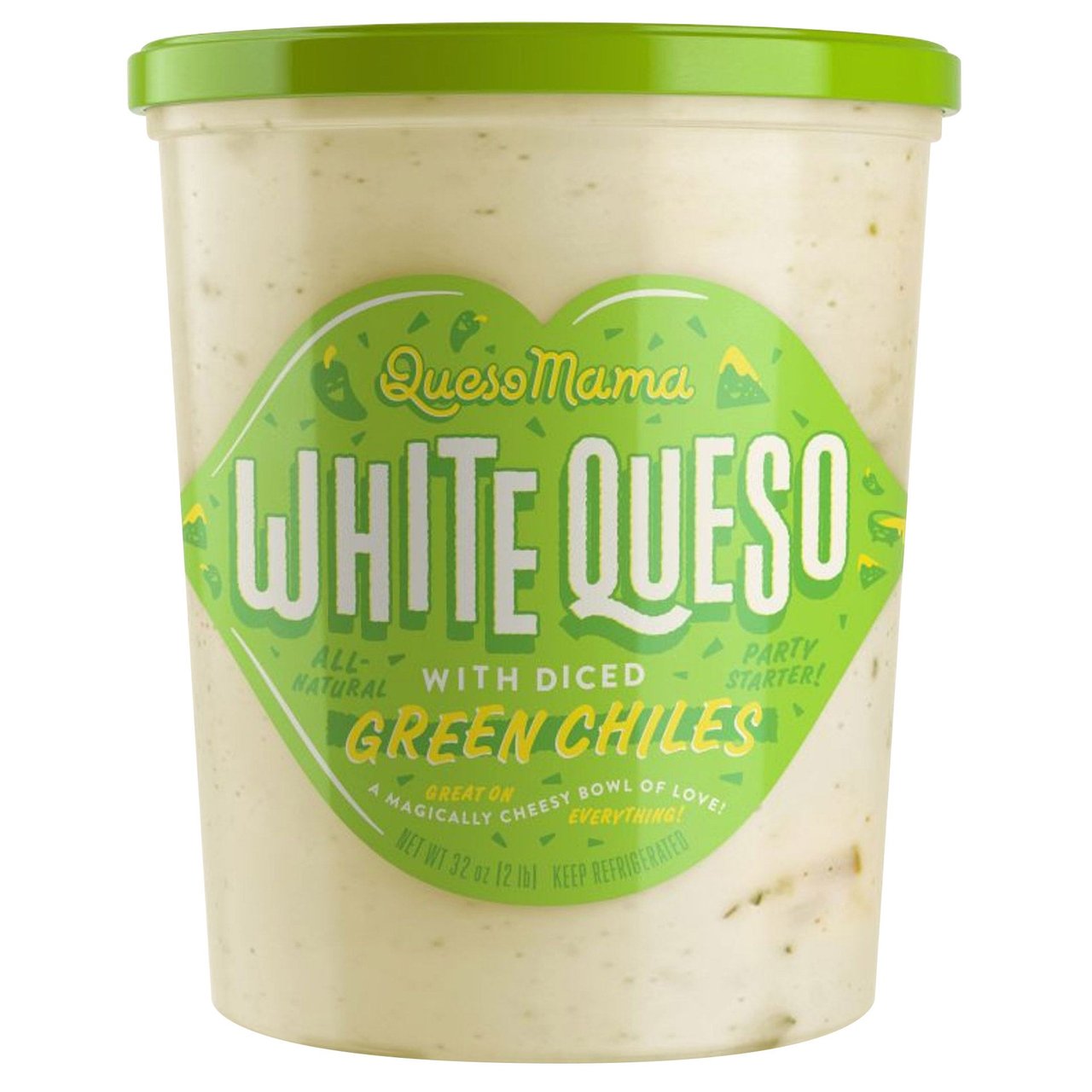 Queso Mama White Queso with Diced Green Chiles 32 Ounce Container