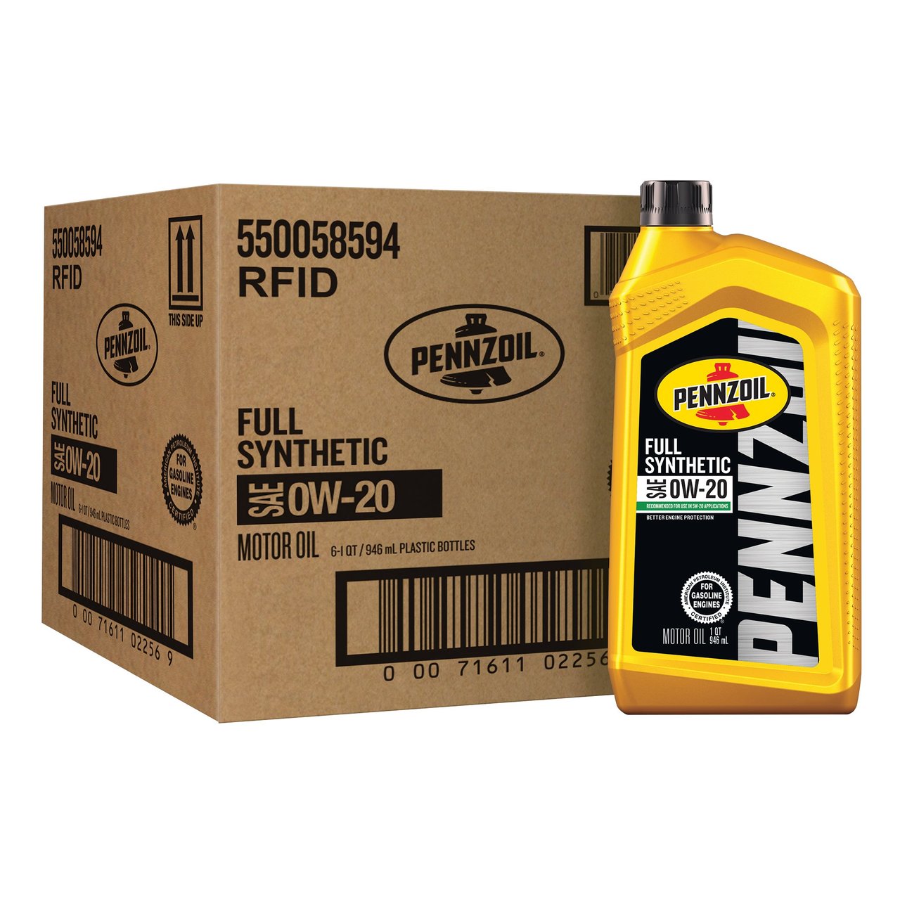 Pennzoil 0W-20 Full Synthetic Motor Oil, 6 x 1 Quart Bottles