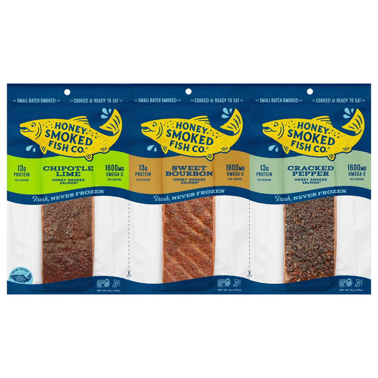 Honey Smoked Fish Co. Salmon Variety Pack, 6 oz Each, 3 ct (18 oz Total) - Image 1