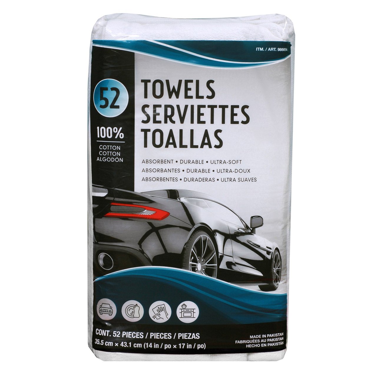 Green Lifestyle Cotton Terry Towels 14" x 17", 52-Pack - Image 1