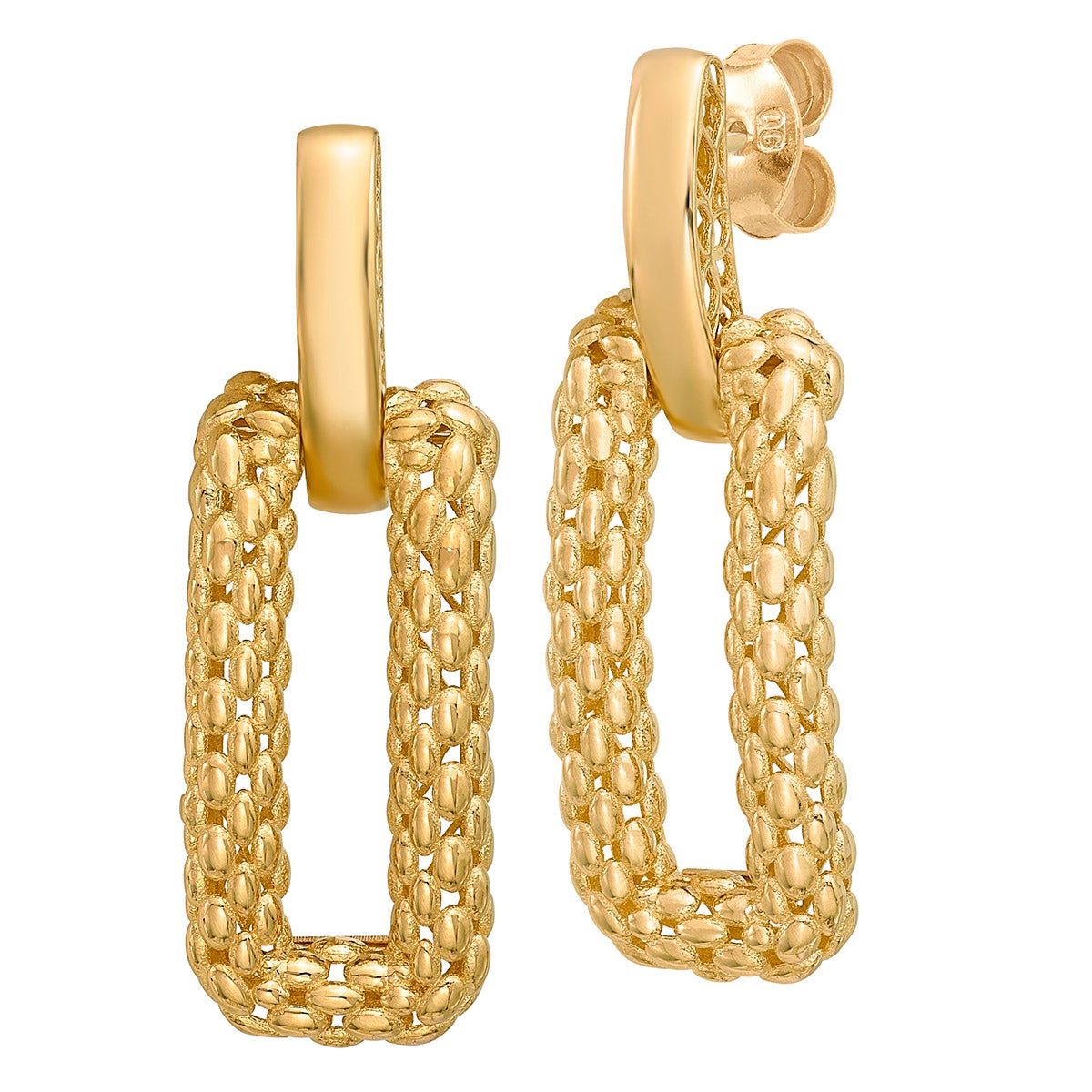14KT Yellow Gold Polished & Textured Earrings Made in Italy - Image 1