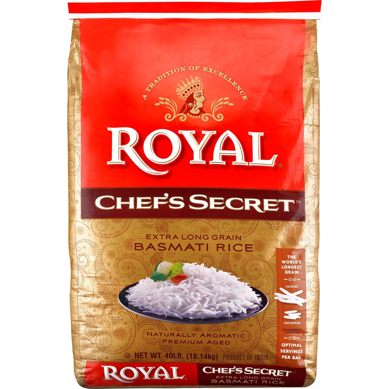 Royal Chef's Secret Extra Long Grain Basmati Rice 40 lb