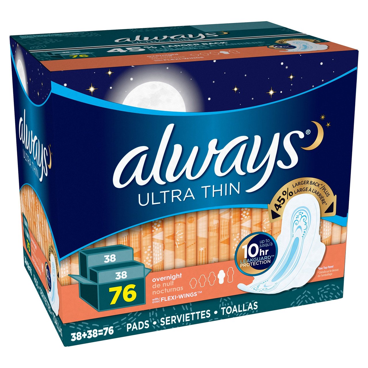 Always Ultra Thin Overnight Pads, 76 CT - Image 1