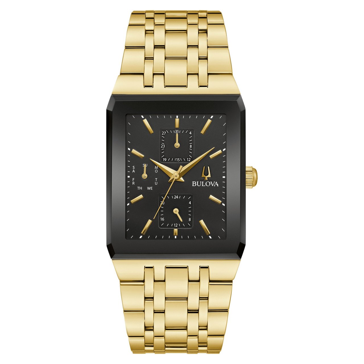Bulova Quadra Gold-Tone Stainless Steel Black Dial Quartz Men's Watch - Image 1