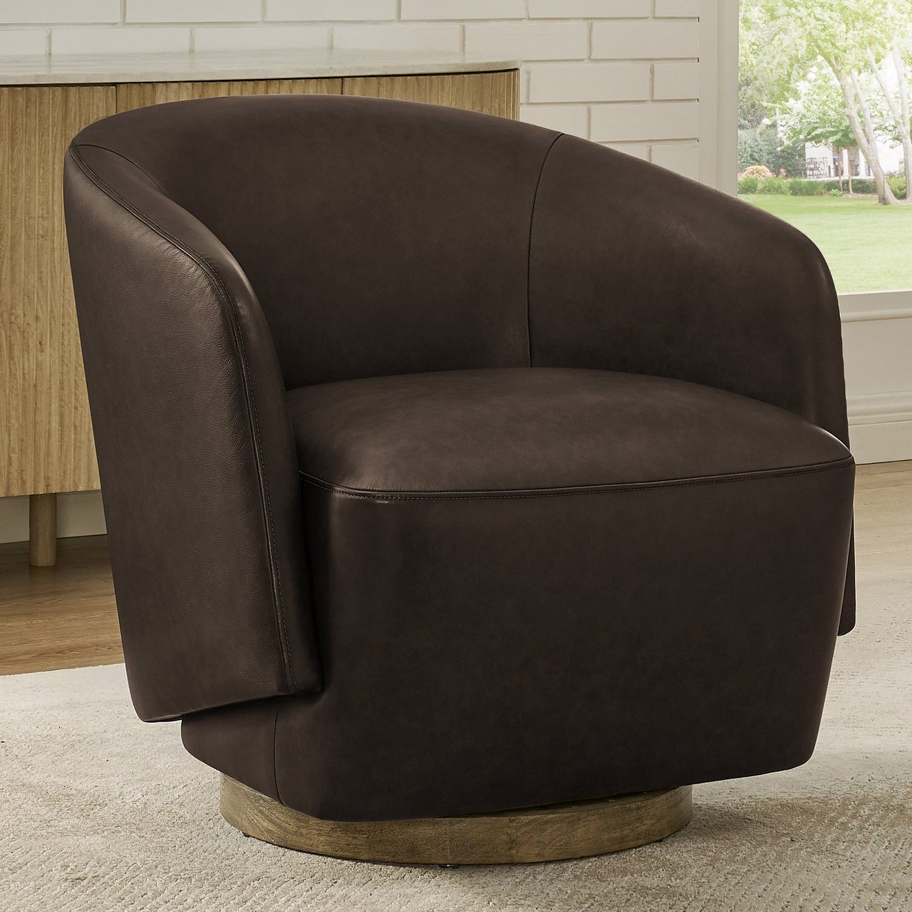HENREDON MURPHY LEATHER SWIVEL CHAIR - Image 1