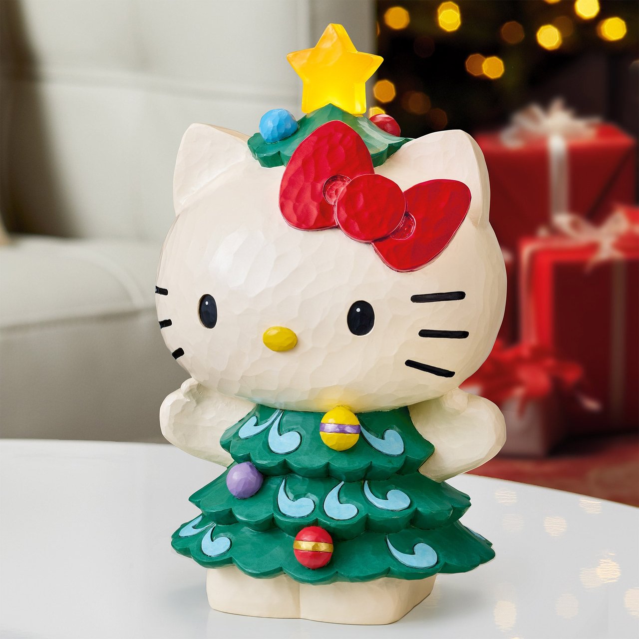 Jim Shore Hello Kitty Christmas Tree with LED Star, 14.75 in. - Image 1
