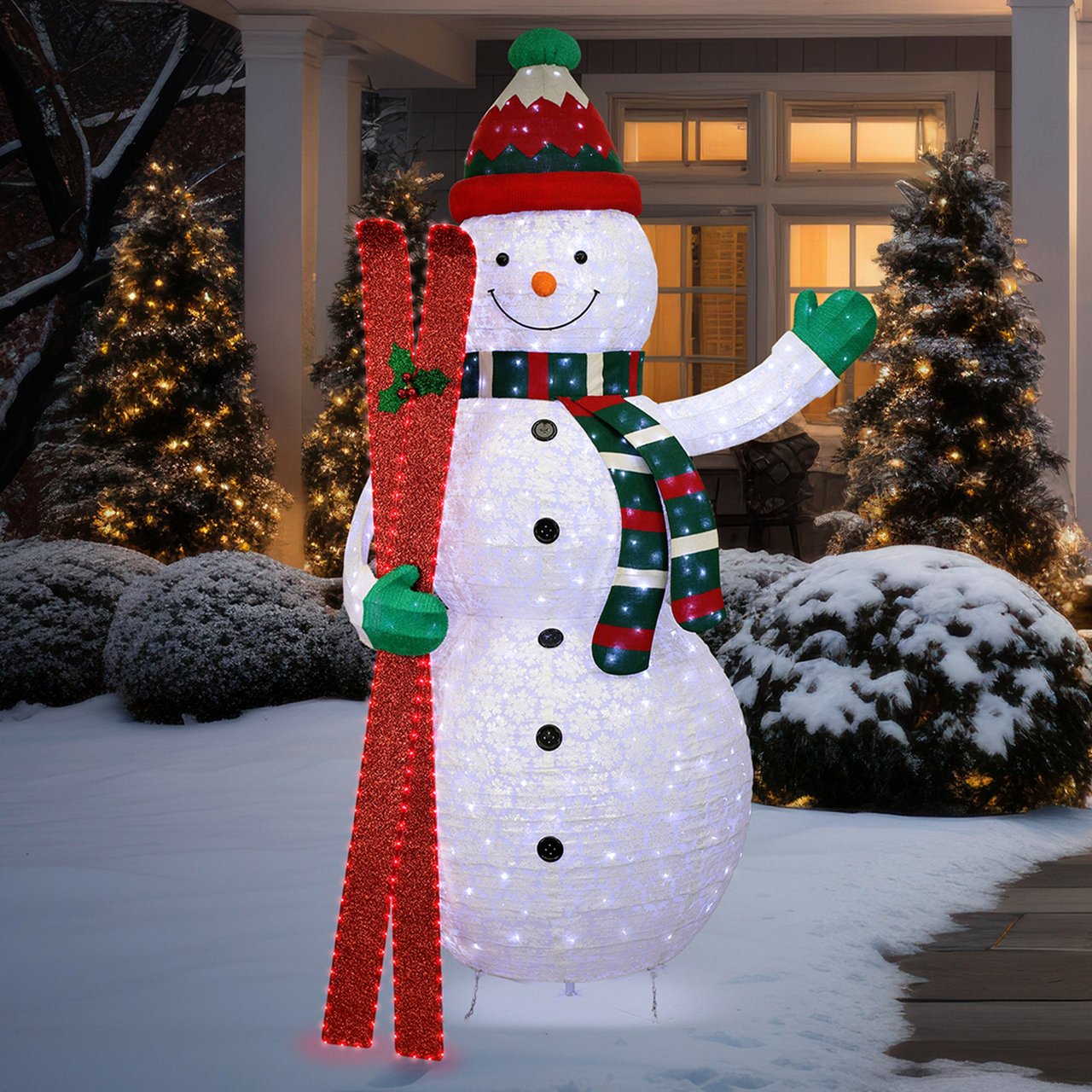 9' POP UP LED SNOWMAN WITH SKIS AND TWINKLE LIGHTS - Image 1