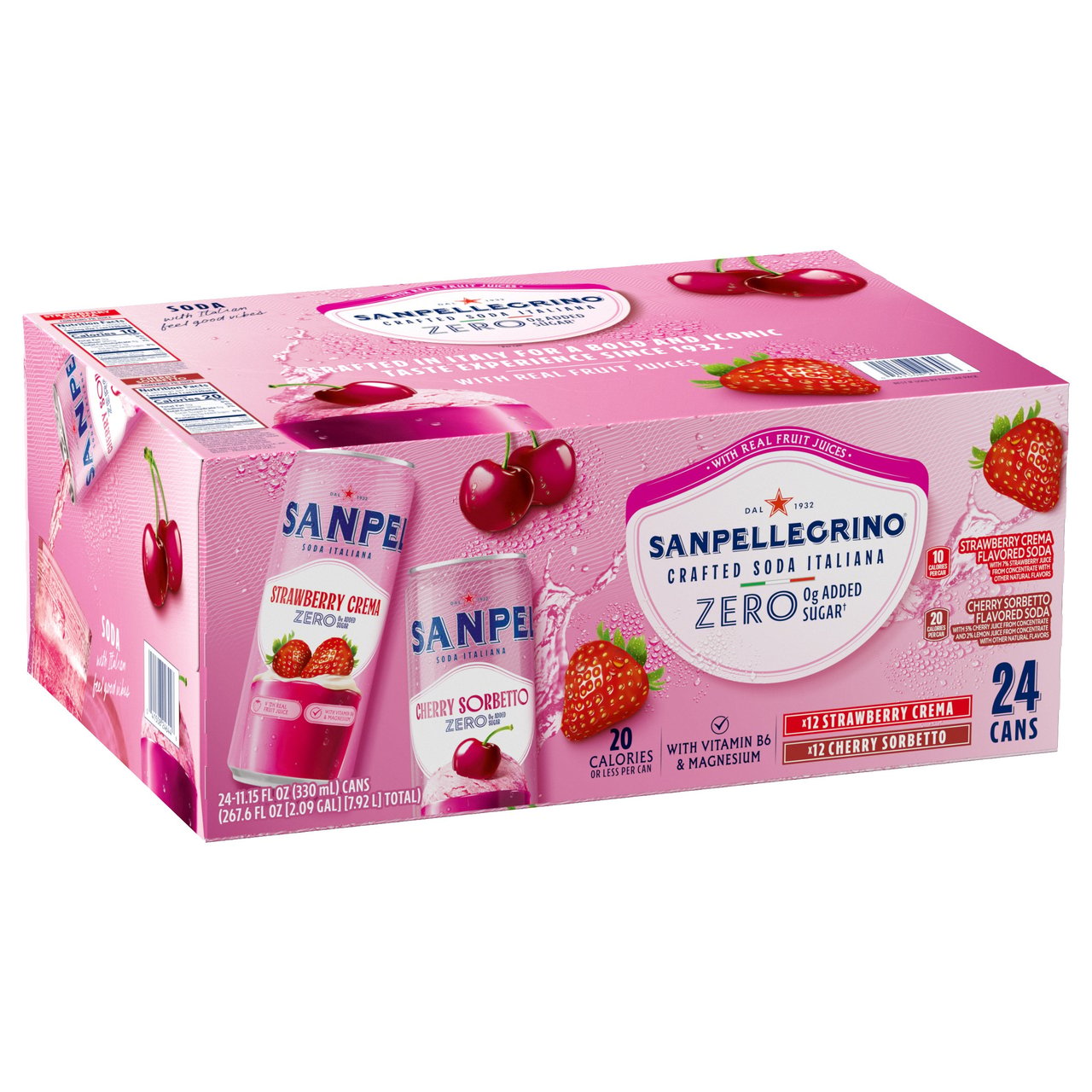 Sanpellegrino Zero Strawberry Crema & Cherry Sorbetto Sparkling Soda, 24 x 11.15 oz - Image 1