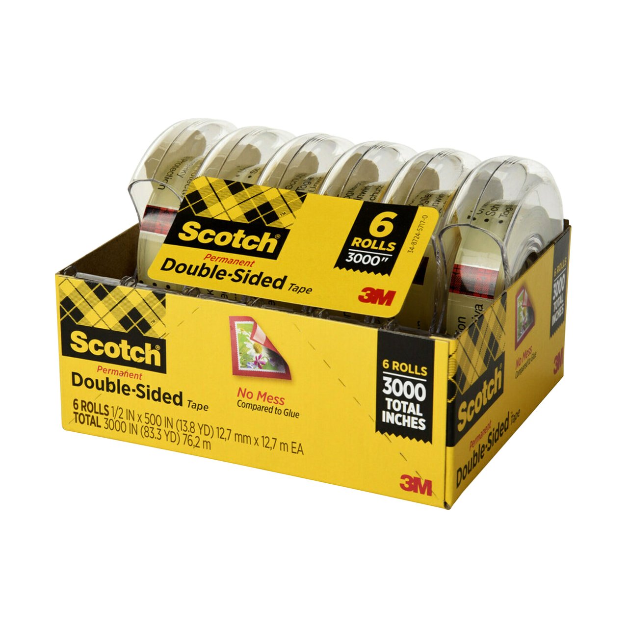 Scotch Double Sided Tape with Dispenser, 1/2" x 500", 6-Count - Image 1