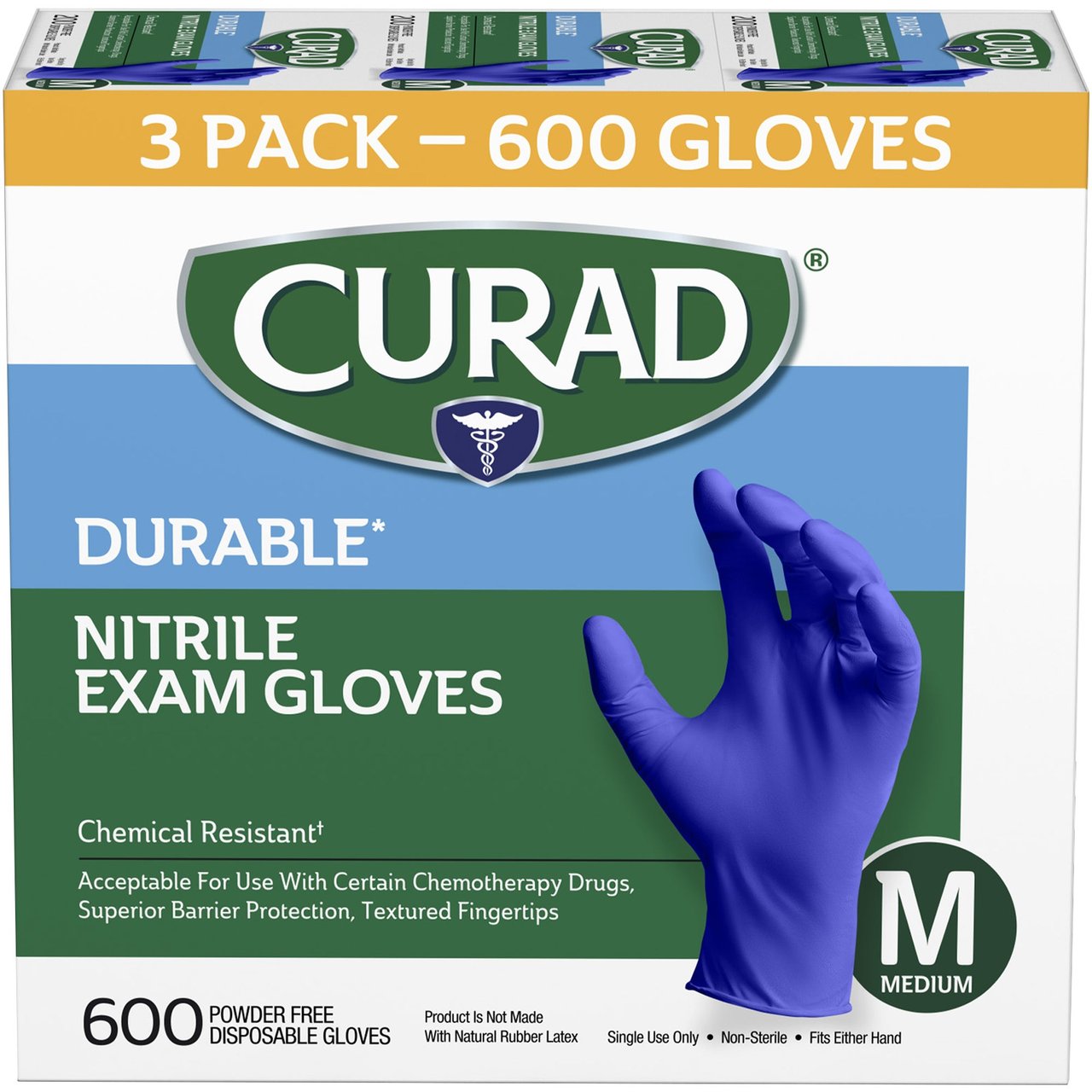 CURAD Nitrile Gloves Medium, 3-Pack/200 ct