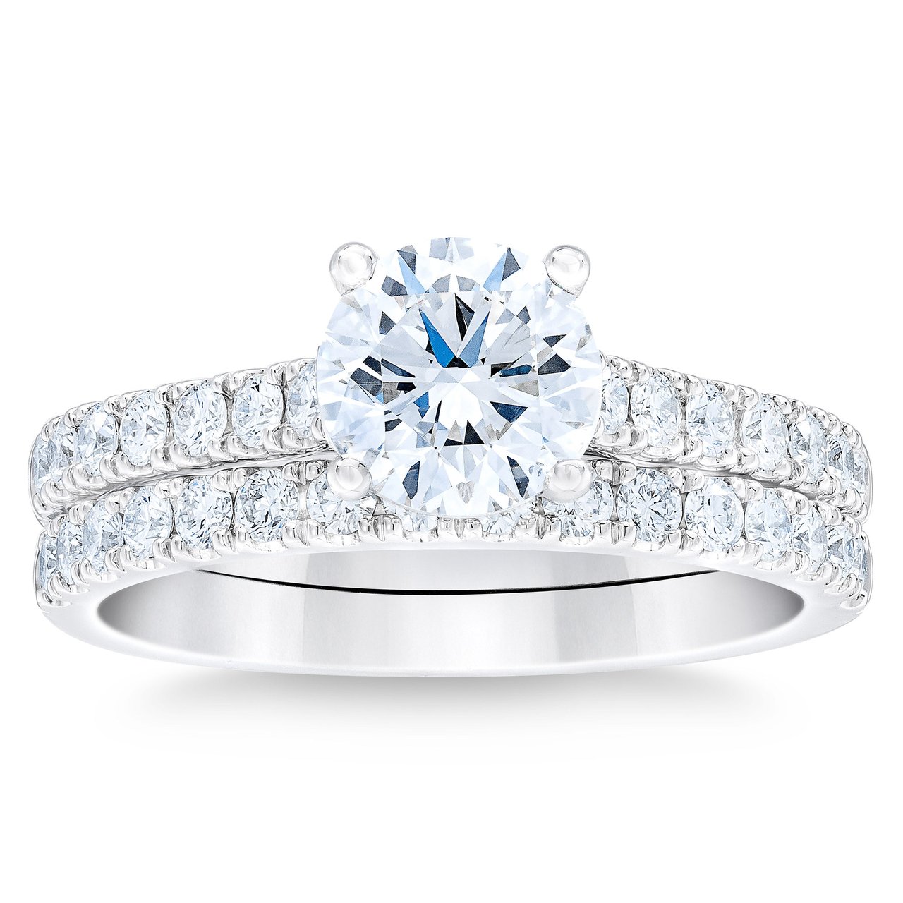 2.02 CTW Round Diamond Platinum Wedding Set - 1.30 CT Center, VVS2 Clarity, H Color - Image 1