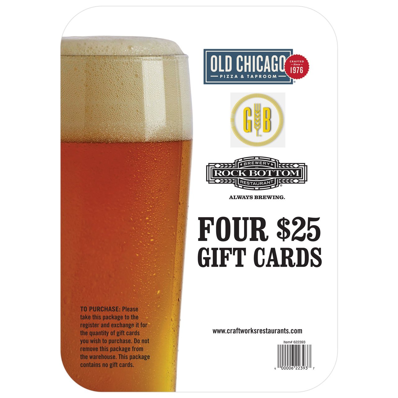 Gordon Biersch Brewery 4/$25 Gift Cards - Non-Refundable - Image 1