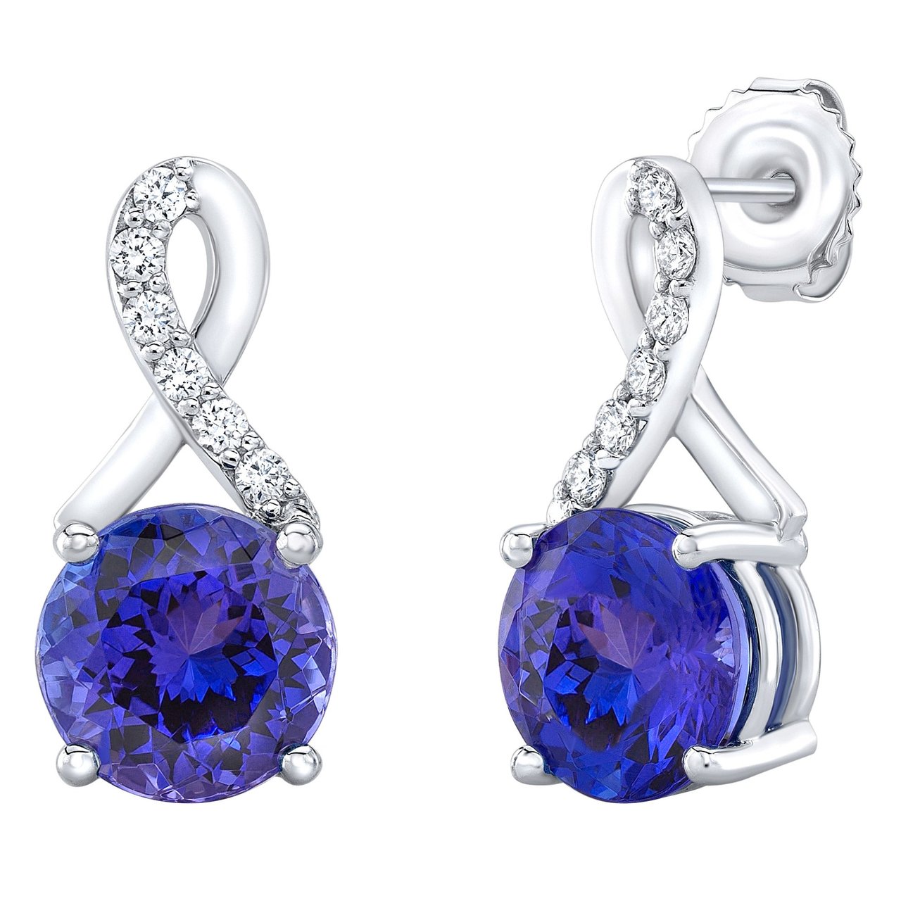 14kt White Gold 0.12 CTW Diamond and Tanzanite Earrings - Image 1