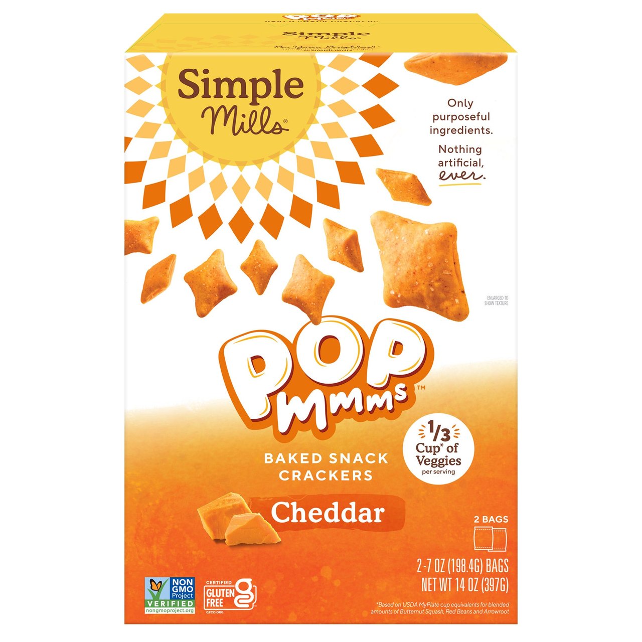 Simple Mills Pop Mmms Cheddar Baked Snack Crackers 14 Ounce Box - Image 1