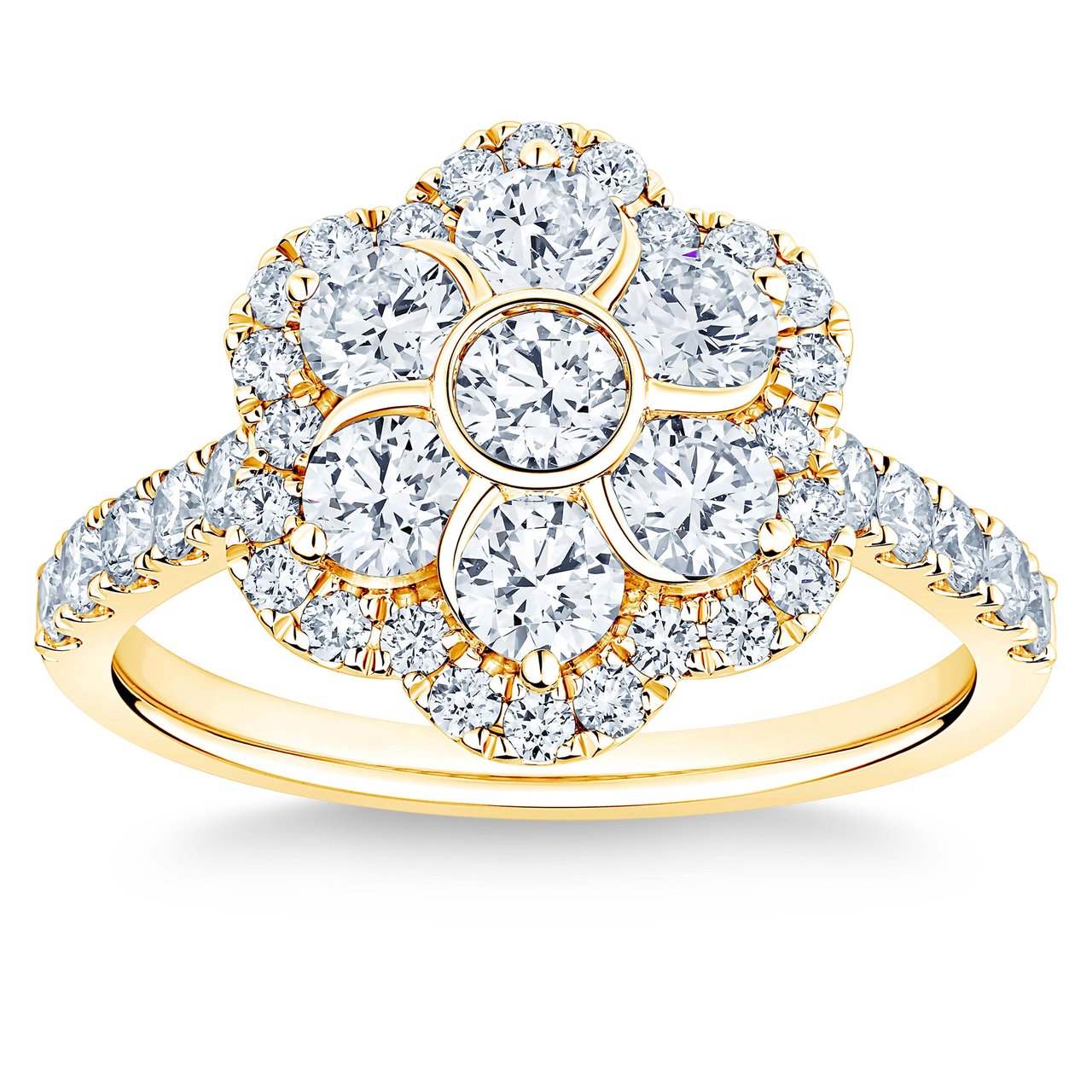 14kt Yellow Gold VS2 I 1.60 CTW Round Diamond Flower Ring - Image 1