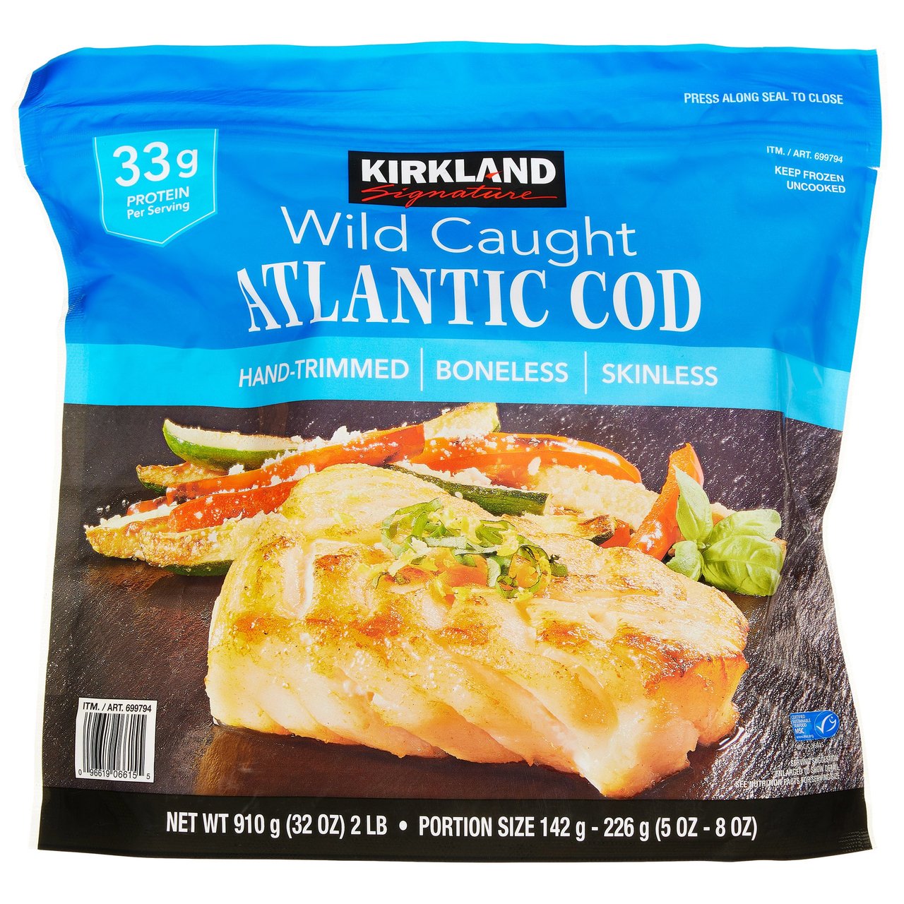 Kirkland Signature Wild Atlantic Cod Loins, Individually Wrapped, 2 lbs