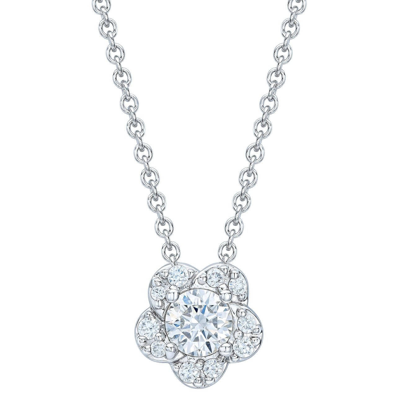 14KT WHITE GOLD VS2 I 0.38CTW ROUND DIAMOND HALO PENDANT (0.30CTR) - Image 1