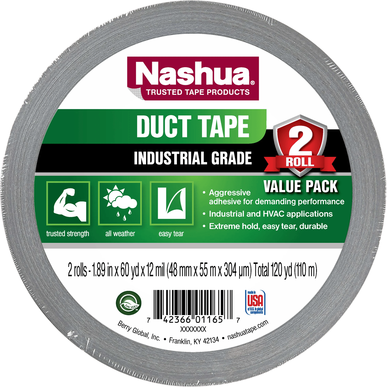Nashua Duct Tape 12 Mil Thick 2" x 60 Yard 2 Pack - Image 1
